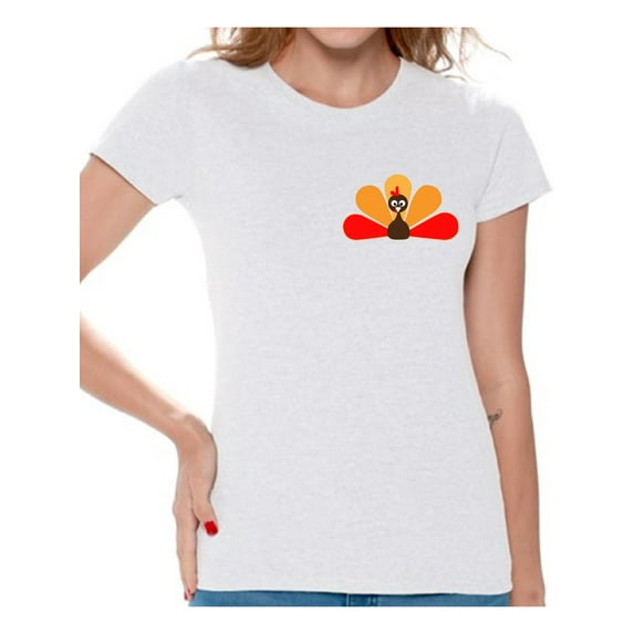Awkward Styles Thanksgiving T-Shirt Turkey T Shirts for Women Pocket Print