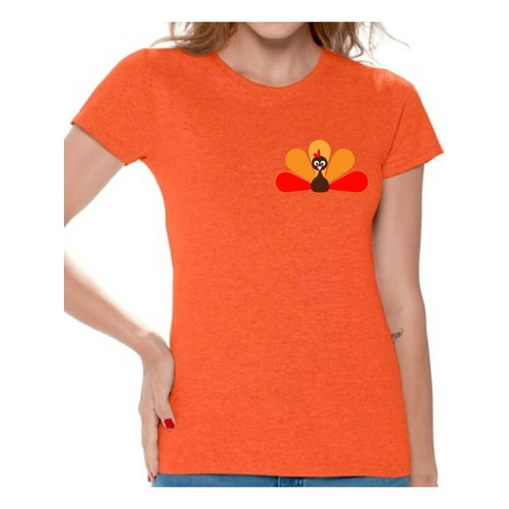 Awkward Styles Thanksgiving T-Shirt Turkey T Shirts for Women Pocket Print