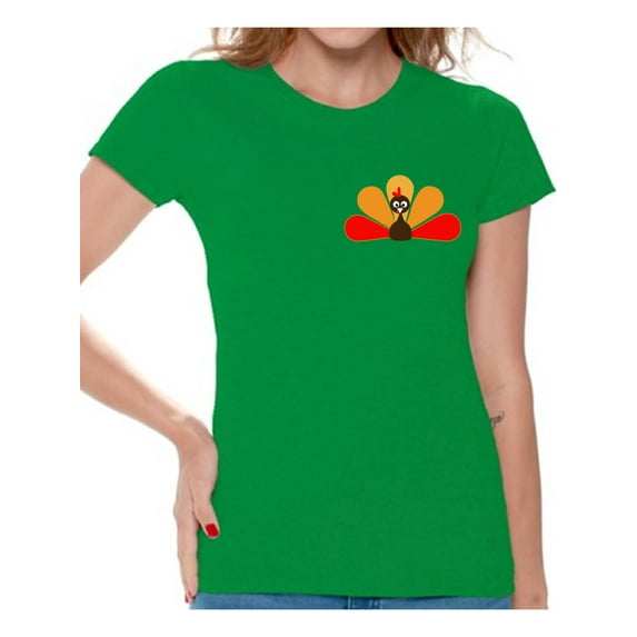 Awkward Styles Thanksgiving T-Shirt Turkey T Shirts for Women Pocket Print