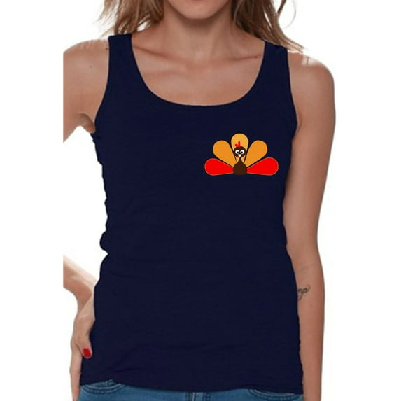 Awkward Styles Thanksgiving T-Shirt Turkey Tank Tops for Women Pocket Print