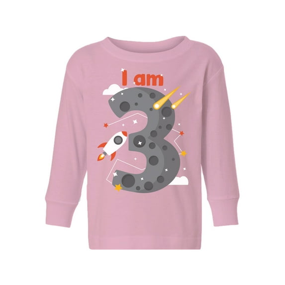 Awkward Styles Third Birthday Baby Toddler Long Sleeve Shirt Space 3rd Birthday I am Three B-day Kids T-shirt for Boys Girls Cute Rocket Birthday Shirt 3 Years Old Looks Like