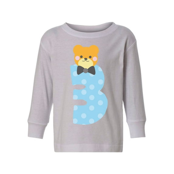 Awkward Styles Third Birthday Boy Toddler Long Sleeve Shirt Funny Bear Kids T-Shirt