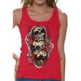 thumbnail image 1 of Awkward Styles Three Sugar Skull Tank Top for Women Sugar Skull Tank Day of the Dead Sleeveless Shirt for Women Halloween Gifts Dia de los Muertos Outfit Sugar Skulls Tank Top Skull Red Roses Tank, 1 of 4