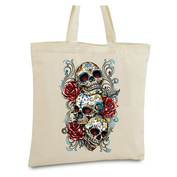 Awkward Styles Three Sugar Skull Tote Bag Skull Bags Skull Gifts for Day of the Dead Skull Accessories Gothic Gifts for He Dia de Los Muertos Accessories