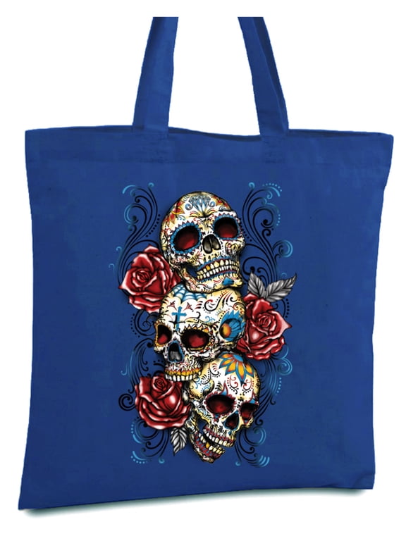 Three Sugar Skull Tote Bag Skull Bags Skull Gifts for Day of the Dead Skull Accessories Gothic Gifts for He Dia de Los Muertos Accessories