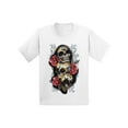 thumbnail image 1 of Awkward Styles Three Sugar Skull Tshirt for Kids Skull Red Roses Shirt Sugar Skull Youth Shirt Day of the Dead Shirt Dia de los Muertos Gifts for Kids Skull Shirt Halloween Outfit Sugar Skulls Tshirt, 1 of 4