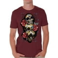 thumbnail image 1 of Awkward Styles Three Sugar Skull Tshirt for Men Skull Red Roses Shirt Sugar Skull Shirt Men's Day of the Dead Shirt Dia de los Muertos Gifts for Him Skull T-Shirt Halloween Outfit Sugar Skulls Tshirt, 1 of 4