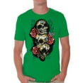 thumbnail image 1 of Awkward Styles Three Sugar Skull Tshirt for Men Skull Red Roses Shirt Sugar Skull Shirt Men's Day of the Dead Shirt Dia de los Muertos Gifts for Him Skull T-Shirt Halloween Outfit Sugar Skulls Tshirt, 1 of 4