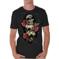 thumbnail image 1 of Awkward Styles Three Sugar Skull Tshirt for Men Skull Red Roses Shirt Sugar Skull Shirt Men's Day of the Dead Shirt Dia de los Muertos Gifts for Him Skull T-Shirt Halloween Outfit Sugar Skulls Tshirt, 1 of 4