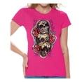 thumbnail image 1 of Awkward Styles Three Sugar Skull Tshirt for Women Skull Red Roses Shirt Sugar Skull Shirt Day of the Dead Shirt Dia de los Muertos Gifts for Her Skull T-Shirt Halloween Outfit Sugar Skulls Tshirt, 1 of 4