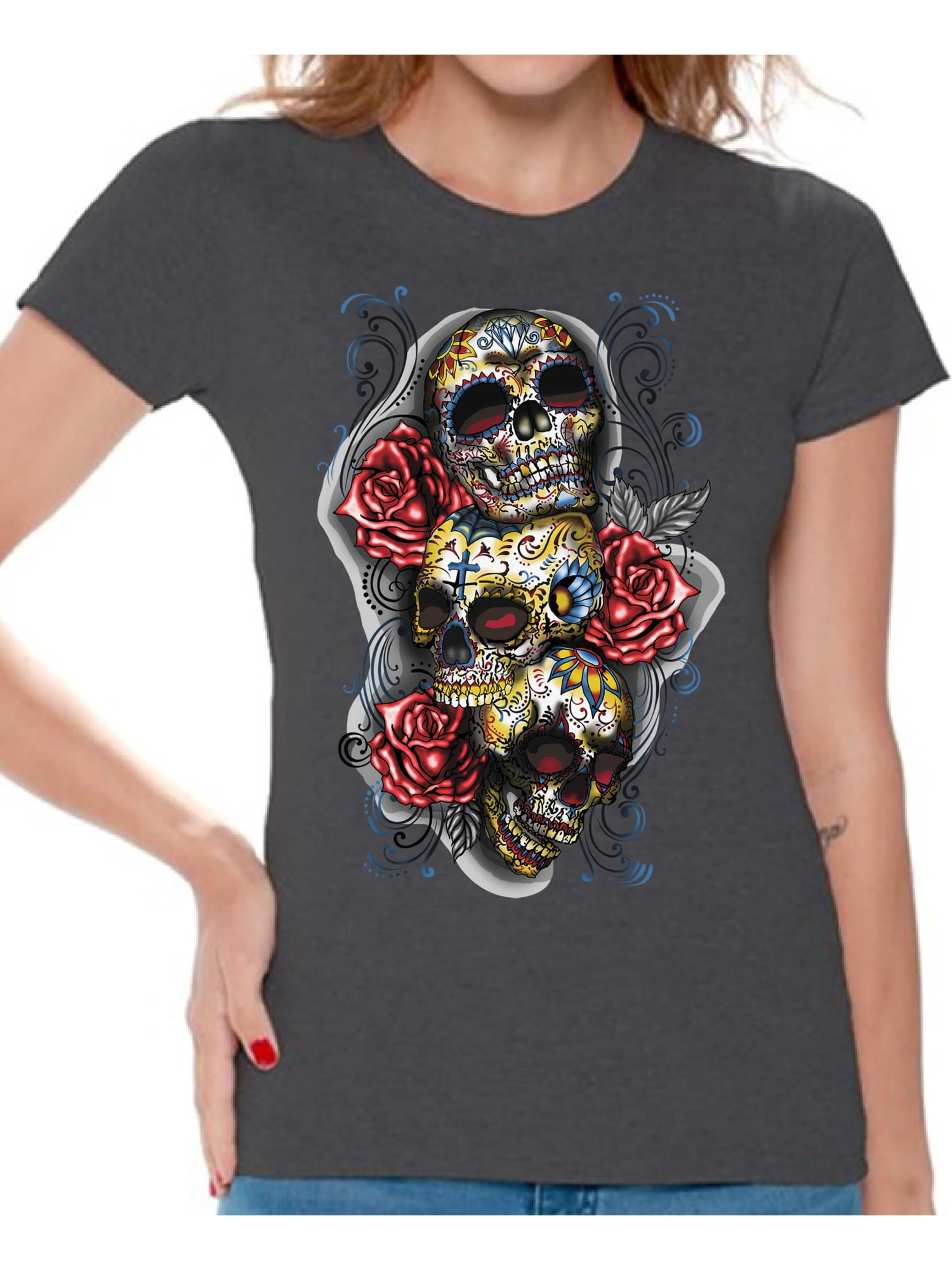 Sugar Skulls And Roses Black Muertos T-shirt