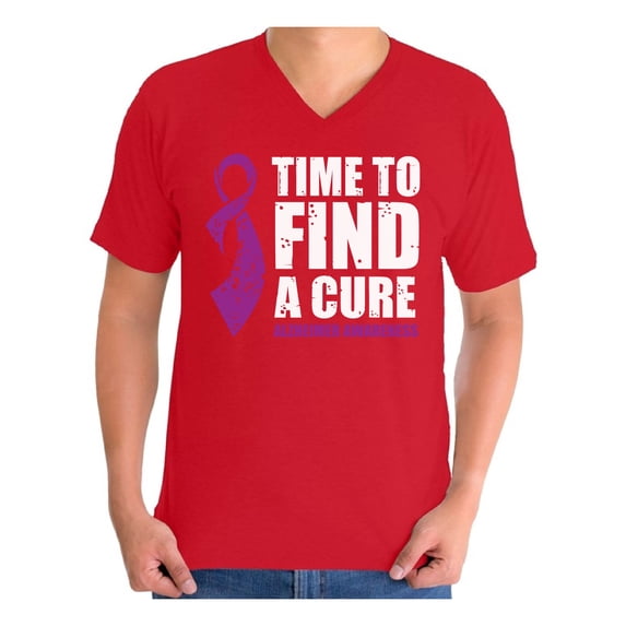 Awkward Styles Time to Find a Cure V Neck Shirt for Men Alzheimer Shirts Endalz Clothes Alzheimer T-Shirt for Husband Alzheimers Awareness Gifts Endalz Shirts Alzheimer Clothing for Men