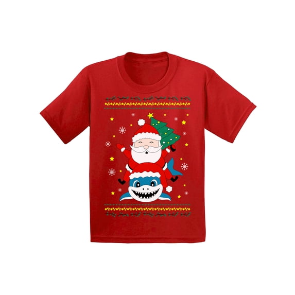 Awkward Styles Toddler Christmas Shirt for Toddler Girls Christmas Shirt for Toddler Boys Santa with Shark T-Shirt