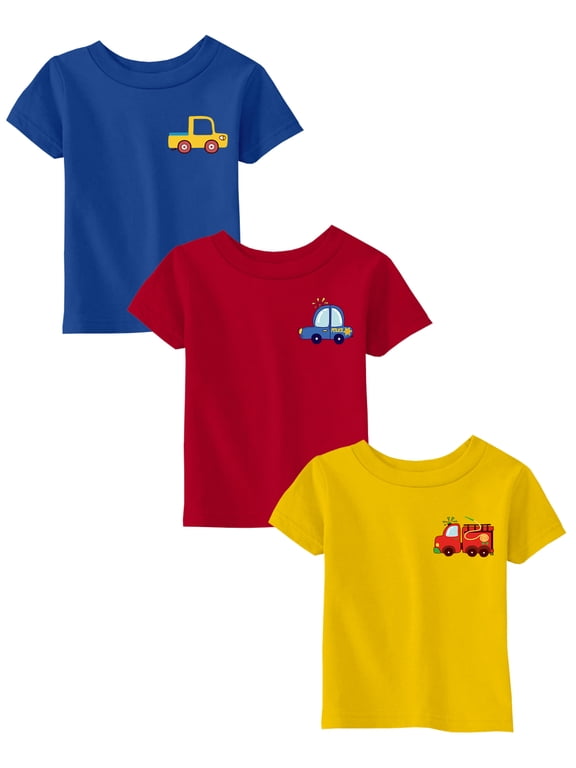 Toddler T Shirts 5T Boys Clothes 5 Year Old Boys Outfits 5T T-shirt Toddler Shirts Truck Police Firefighter Cars Pack of 3