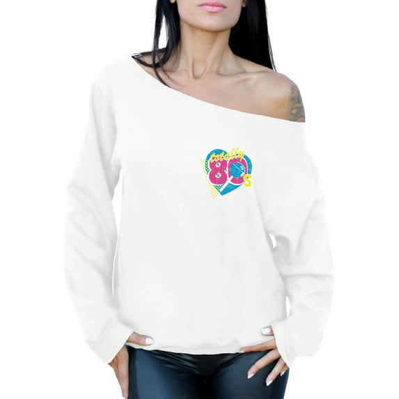 Awkward Styles Totally 80's Pocket Off the Shoulder Sweatshirt 80s Accessories Retro Sweater for Women 80's Costume Tops 80s Women's Retro Party Outfit 80's Slouchy Sweatshirt 80's Clothes for Her