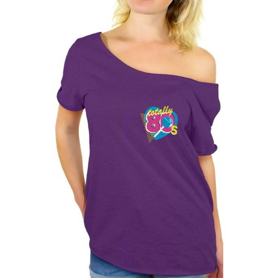 Awkward Styles Totally 80's Pocket Off the Shoulder T Shirt 80s Retro Shirts for Women 80's Costume Tops 80s Women's Retro Party Outfit 80's Baggy Tshirt Tops 80's Clothes for Her