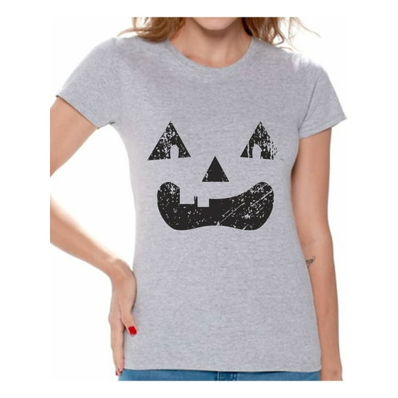 Awkward Styles Trick or Treat Face Tshirt for Women Halloween Shirt Pumpkin Face Women's Shirt Trick or Treat Outfit Halloween Party T Shirt Day of the Dead Shirts for Women Dia de los Muertos Gifts