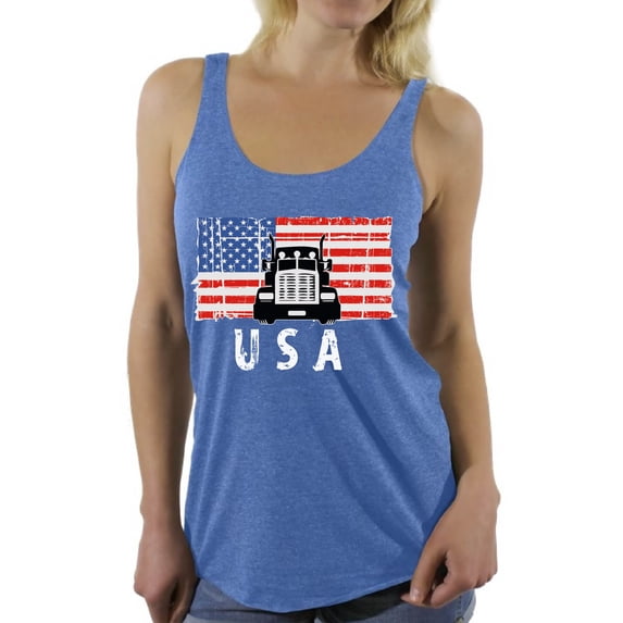 Awkward Styles Truck USA Women Racerback Tank Top USA Patriotic Gifts Vintage USA Women Shirt Independence Day Vintage USA Tank for Women Gifts for Women American Flag Women Top I'm American