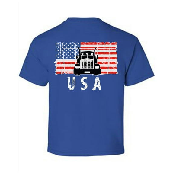 Awkward Styles Truck USA Youth Shirt Red White and Blue Retro USA T shirt for Boys USA Patriotic Gifts Retro USA T shirt for Girls Made in the USA 4th of July Kids Tshirt Print on the Back Only