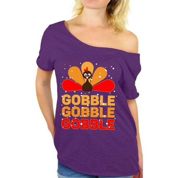 Awkward Styles Turkey Shirt for Women Thanksgiving Gobble Gobble Off the Shoulder T-Shirt
