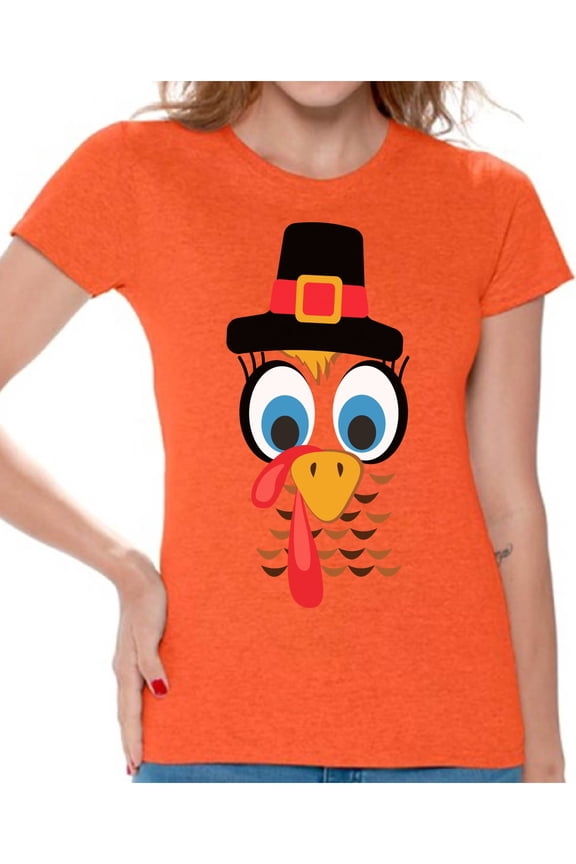 Turkey Shirt for Women Thanksgiving Turkey Face T-Shirt