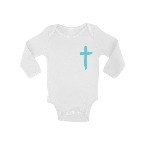 Awkward Styles Turquoise Cross Baby Bodysuit Long Sleeve Tops for Newborn Baby Christian Clothes for Baby Boys Christian Bodysuits for Baby Girls Jesus Clothing for Baby Kids Cross One Piece