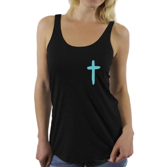 Awkward Styles Turquoise Cross Racerback Tank Tops for Women Christian Clothes for Ladies Jesus Womens Racerback Tank Top Jesus Clothing Christian Cross Tanks T Shirt for Her Cross Ladies Shirt