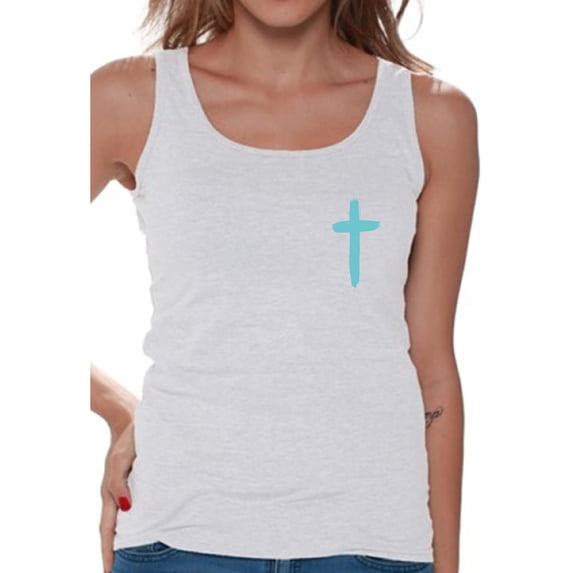 Awkward Styles Turquoise Cross Tank Tops for Women Christian Clothes for Ladies Following Jesus Womens T-Shirt Christian Gifts Jesus Tank Top Jesus Clothing Jesus T Shirt for Her Cross Ladies Shirt
