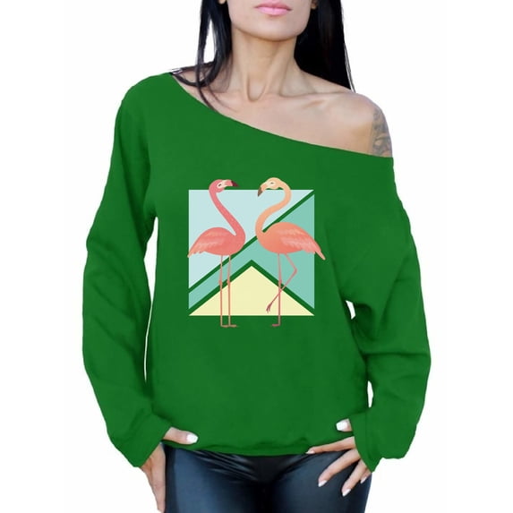 Awkward Styles Two Flamingos Off Shoulder Sweatshirt Women's Pink Flamingos Oversized Sweater Summer Party Outfit Cool Beach Gifts Cute Flamingo Sweater for Women Flamingos Sweatshirt