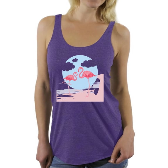 Awkward Styles Two Flamingos Racerback Tank Top T-Shirt for Her Flamingo Racerback Shirts Summer Clothes for Women Flamingo Tshirt for Ladies Summer Gifts Flamingo Shirts Beach Collection Cute Shirt