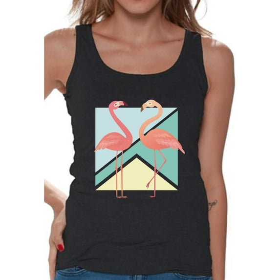 Awkward Styles Two Flamingos Tank Top for Women Pink Flamingos Tank Summer Fitness Shirts Workout Clothes Flamingo Gifts for Her Flamingo Themed Party Flamingos Tank Top Beach Tank Top