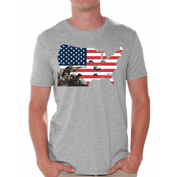 Awkward Styles US Flag Men's T Shirt Patriotic Clothes for Him Duck Hunt USA Shirt for Boyfriend Fowling T Shirt Hunting Lovers Gifts Hunter T Shirt for Dad I Love Hunting Shirt Men's Fashion