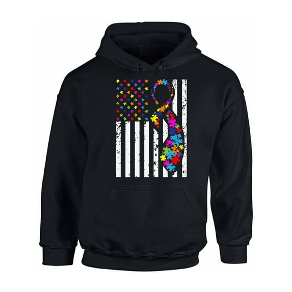 Awkward Styles USA Flag Autism Hoodie Autism Awareness Ribbon Sweater American Flag Colorful Sweatshirt for Men and for Women Support Autism Awareness Hooded Top Autistic Spectrum Awareness Sweater