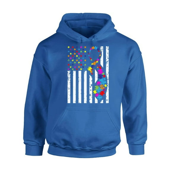 Awkward Styles USA Flag Autism Hoodie Autism Awareness Ribbon Sweater American Flag Colorful Sweatshirt for Men and for Women Support Autism Awareness Hooded Top Autistic Spectrum Awareness Sweater