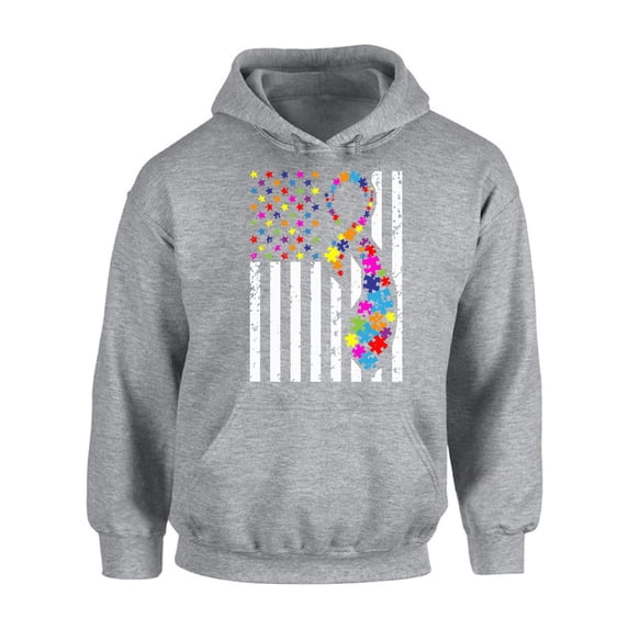Awkward Styles USA Flag Autism Hoodie Autism Awareness Ribbon Sweater American Flag Colorful Sweatshirt for Men and for Women Support Autism Awareness Hooded Top Autistic Spectrum Awareness Sweater
