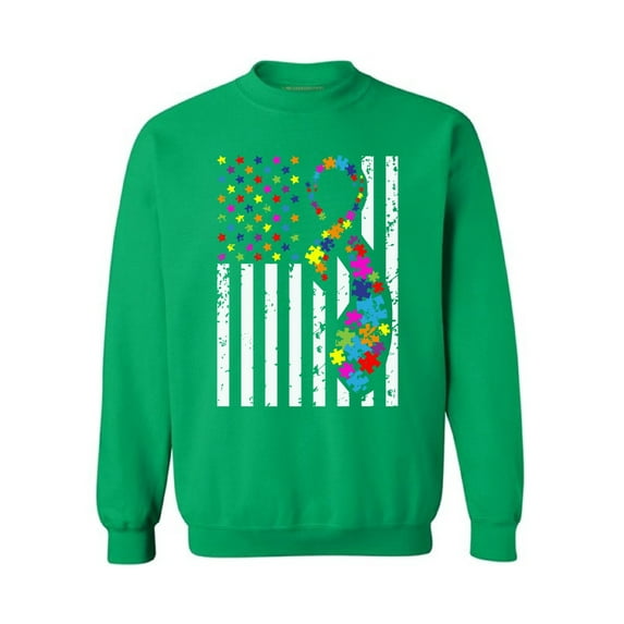 Awkward Styles USA Flag Autism Sweatshirt Autism Awareness Ribbon Sweater American Flag Colorful Sweatshirt for Men and for Women Support Autism Awareness Sweater Autistic Spectrum Awareness
