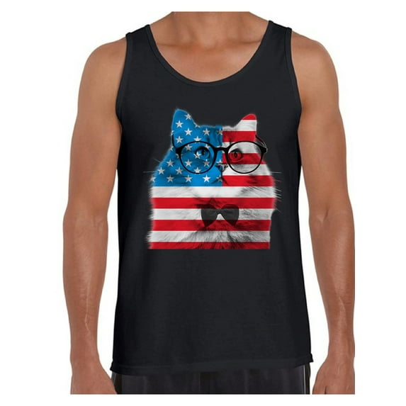 Awkward Styles USA Flag Tank Tops for Men American Flag Cat Tanks Hipster Cat Mens Tank Top Patriotic Tank Tops for Independence Day Red White and Blue Flag Fourth of July Gifts for Cat Owner