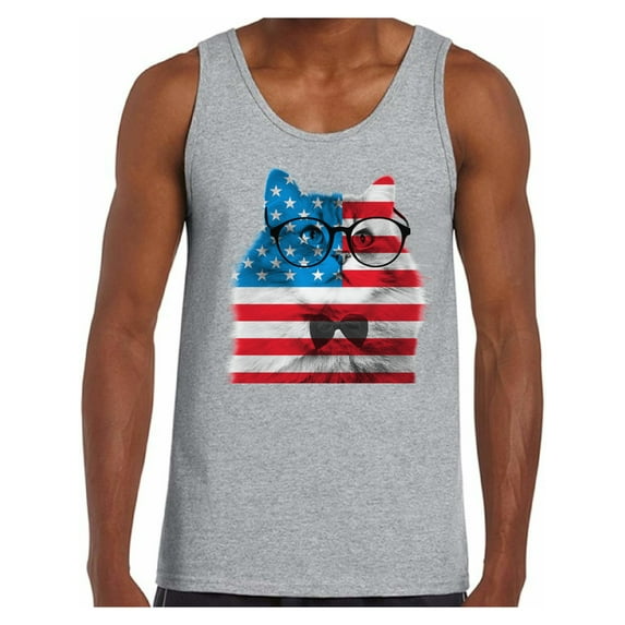 Awkward Styles USA Flag Tank Tops for Men American Flag Cat Tanks Hipster Cat Mens Tank Top Patriotic Tank Tops for Independence Day Red White and Blue Flag Fourth of July Gifts for Cat Owner