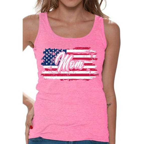 Awkward Styles USA Flag Women Tank Top Patriotic Mom Gifts American Flag Tank Top for Mom Stripes and Stars Retro USA Mom Tank Top Made in the USA 4th of July Shirt for Mom USA Flag