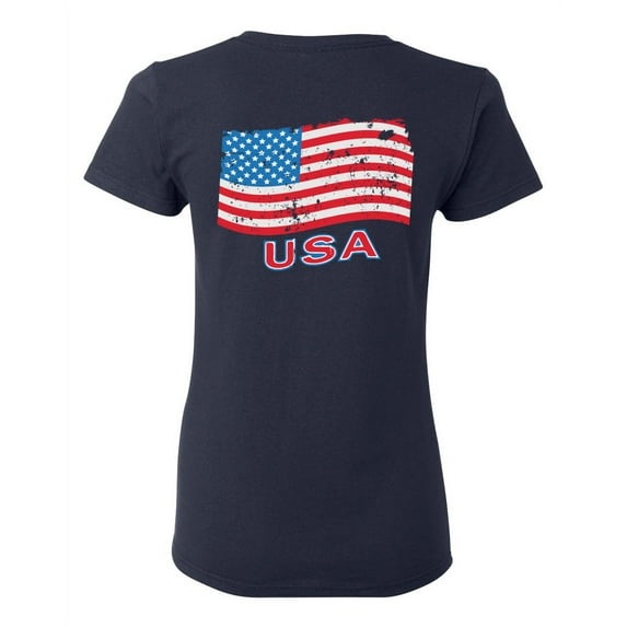 Awkward Styles USA Ladies Shirt Memorial Day Pro America Heart T shirt for Her Stripes and Stars American Flag Gifts Pro America Lovers T shirt for Women USA Flag Gifts USA Print on the Back Only