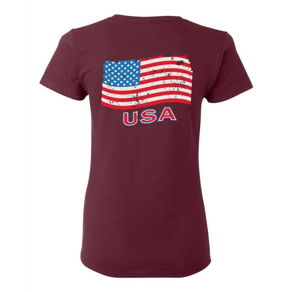 Awkward Styles USA Ladies Shirt Memorial Day Pro America Heart T shirt for Her Stripes and Stars American Flag Gifts Pro America Lovers T shirt for Women USA Flag Gifts USA Print on the Back Only