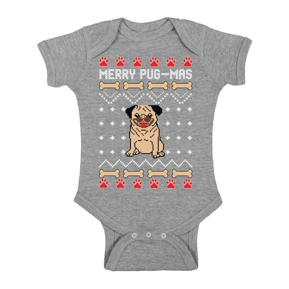 Awkward Styles Christmas Baby Outfit Bodysuit Merry Pugmas Dog Pattern Romper