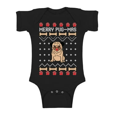 Awkward Styles Ugly Christmas Baby Outfit Bodysuit Merry Pugmas Dog Pattern Romper