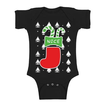 Awkward Styles Ugly Christmas Baby Outfit Bodysuit Nice Xmas Stocking Romper
