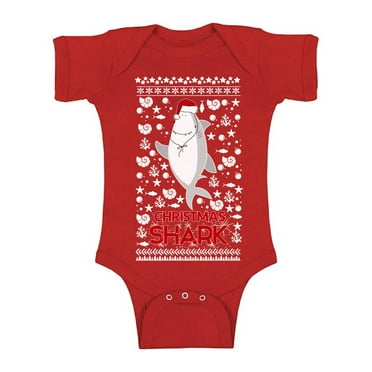 Awkward Styles Ugly Christmas Baby Outfit Bodysuit Shark Xmas Pattern Romper