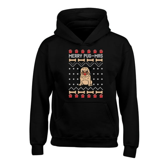Awkward Styles Christmas Hoodies for Kids Youth Merry Pugmas Dog Pattern Sweatshirt