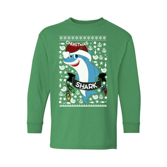 Awkward Styles Christmas Long Sleeve Shirt for Kids Youth Boys Girls Blue Xmas Shark Shirt