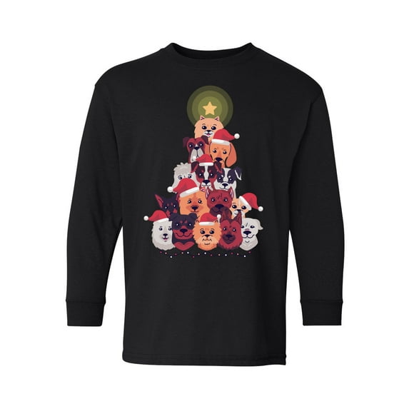 Awkward Styles Christmas Long Sleeve Shirt for Kids Youth Boys Girls Dog Xmas Tree Shirt