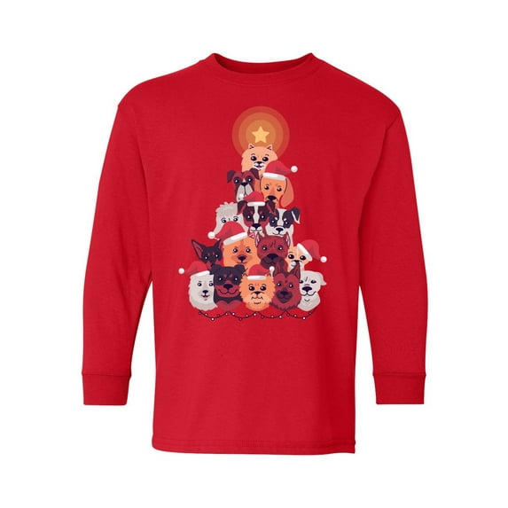 Awkward Styles Christmas Long Sleeve Shirt for Kids Youth Boys Girls Dog Xmas Tree Shirt