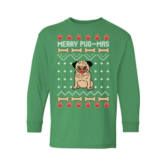 Awkward Styles Christmas Long Sleeve Shirt for Kids Youth Boys Girls Merry Pugmas Dog Pattern Shirt